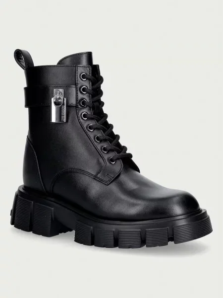 Love Moschino workery na platformie skórzane czarne