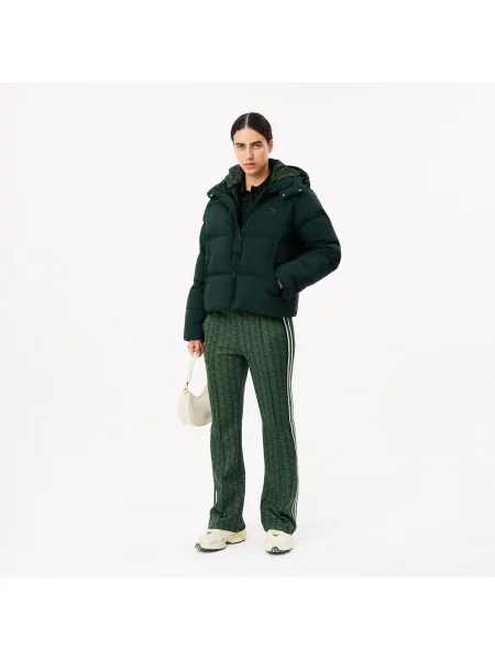 Lacoste Kurtka Puchowa Z Logo I Kapturem zielona