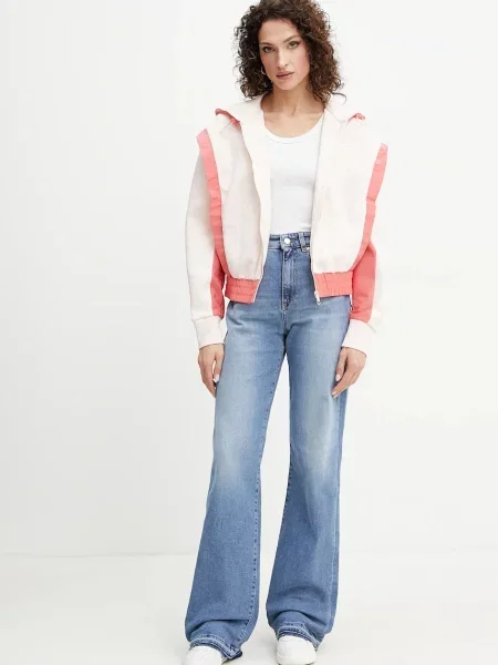 BOSS bluza z kapturem wzorzysta różowy