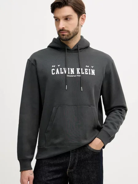 Calvin Klein Jeans bluza z kapturem z nadrukiem szary