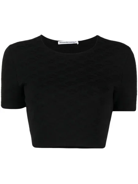 Žakardinis marškinėliai Alexander Wang apkarpytas juoda