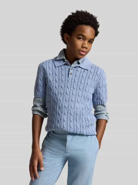 Koszulka polo o kroju regular fit o wyglądzie prążkowanego dziania Polo Ralph Lauren Teens błękitna