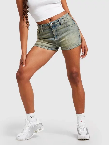 Juicy Couture Szorty Washed Denim Diamente Logo niebieskie