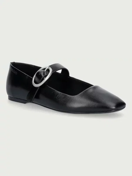 Calvin Klein balerini din piele SQUARED BALLERINA MJ LTH HDW negru