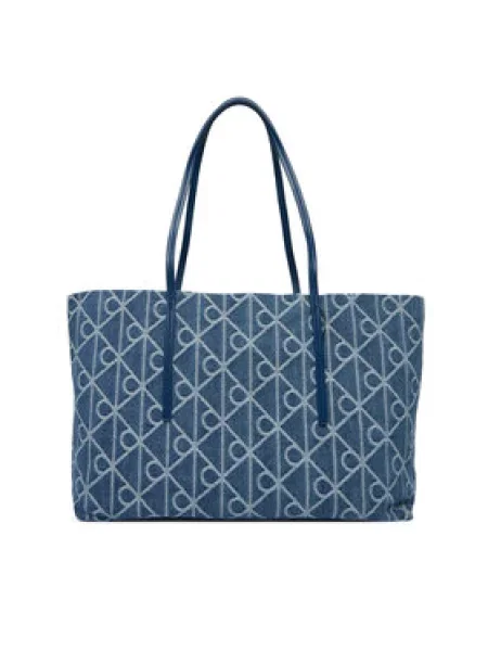 Táska Calvin Klein Emblem Aop Denim Tote W/ Pouch kék
