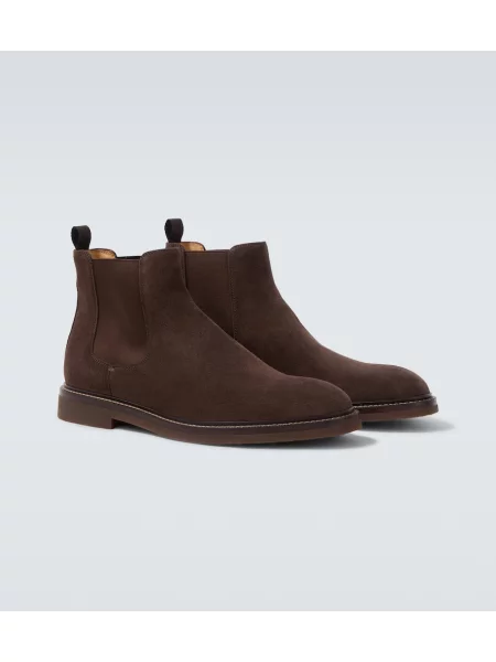 Botine chelsea Brunello Cucinelli din piele de căprioară maro
