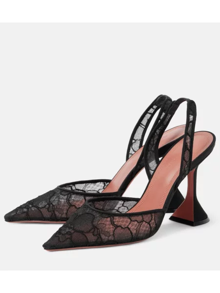 Pantofi cu toc Amina Muaddi din dantelă slingback negru