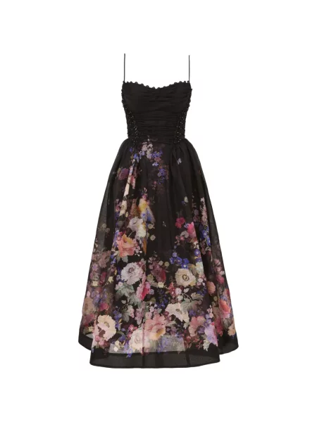 Rochie midi Zimmermann cu model floral cu imagine de costum negru