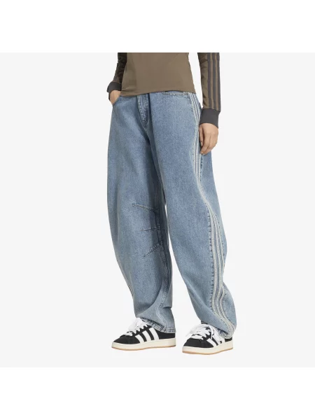 Pantaloni adidas High Rise Barrel Leg Denim Jeans Worn Blue Denim gri
