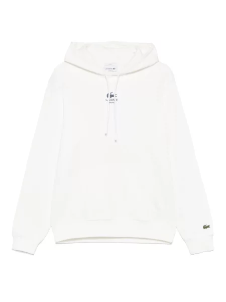 Hanorac cu glugă Lacoste din fleece alb
