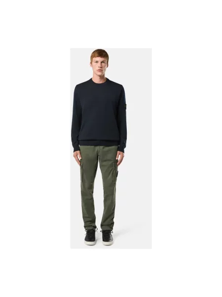 Sweter Stone Island wełniany z okrągłym dekoltem z kamieniami niebieski