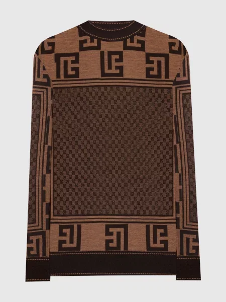 Джемпер з вовни у візерунок монограми логотипа Balmain коричневий