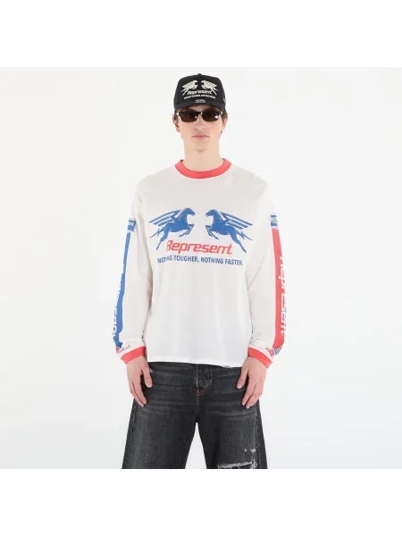 Tricou REPRESENT Mesh Pegasus Long Sleeve T-Shirt UNISEX Flat White M alb