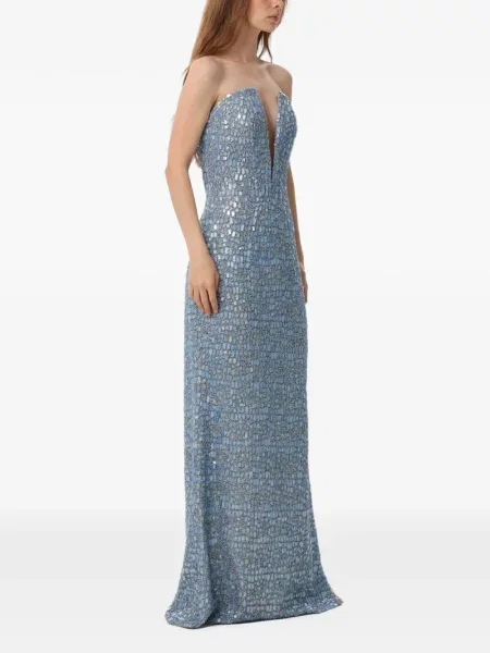 Rochie maxi Dina Melwani plasă albastru