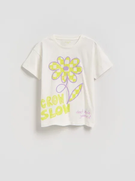 Reserved Tričko s potiskem na zádech krémová
