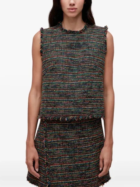 Top Osklen z frędzli tweedowy czarny