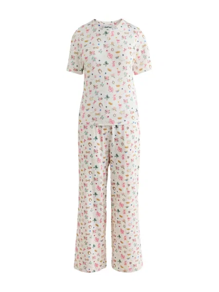 Cath Kidston Pijama ecru / auriu / verde închis / roz galben