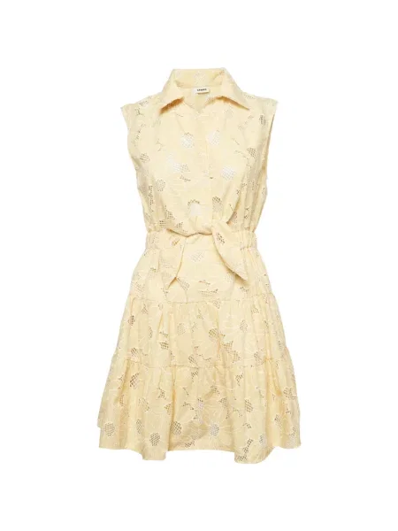 Rochie mini Sandro cu broderie cu model floral cu legături galben