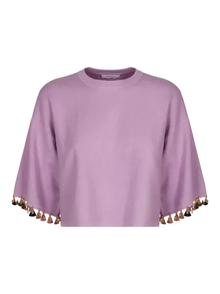 Krótki dzianinowy sweter Rabanne różowy