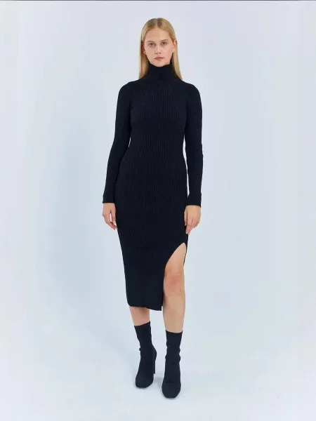 MixRay Pletena haljina Strickkleider' crna