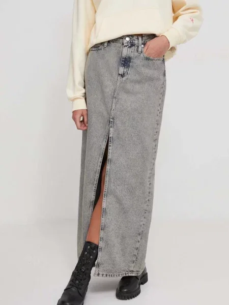 Maksi spódnica jeansowa Calvin Klein Jeans z wysoką talią niebieska
