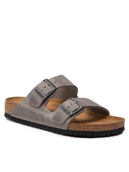 Шльопанці BIRKENSTOCK Arizona Soft Footbed Oiled Leather Regular сірі
