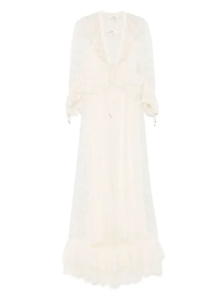 Rochie maxi Chloé cu broderie cu model floral de costum alb