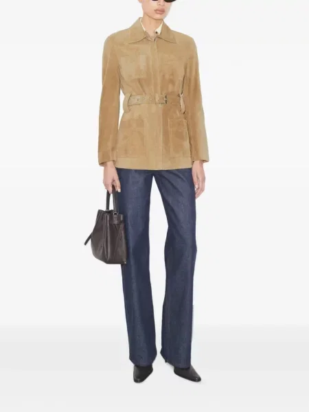 Geacă Tory Burch din piele de căprioară maro