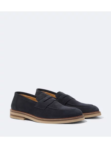 Pantofi loafer Brunello Cucinelli din piele de căprioară albastru