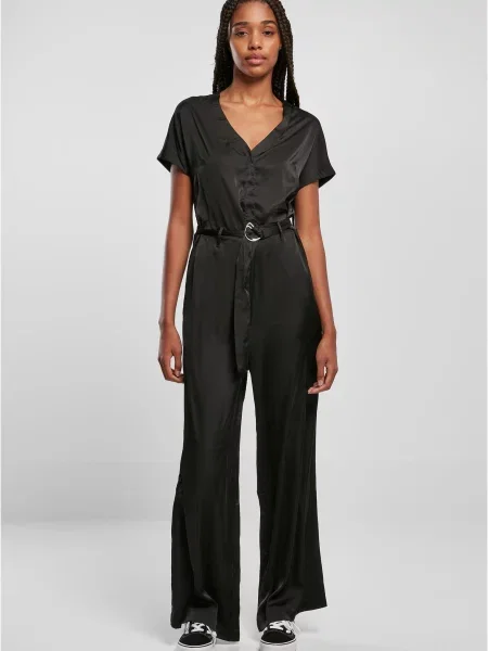 Salopetă Urban Classics din satin negru
