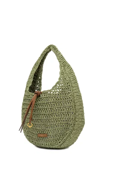 Lniana torebka hobo Gianni Chiarini zielona