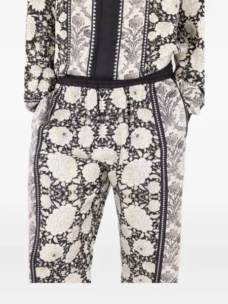 Pantaloni Roberto Cavalli de mătase cu model floral cu imagine alb