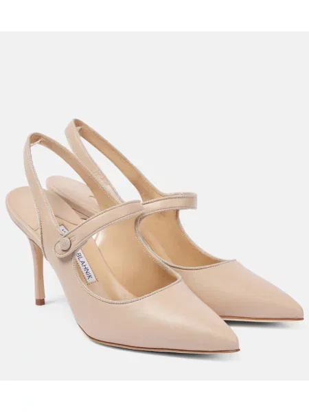 Pantofi cu toc Manolo Blahnik din piele de căprioară slingback bej