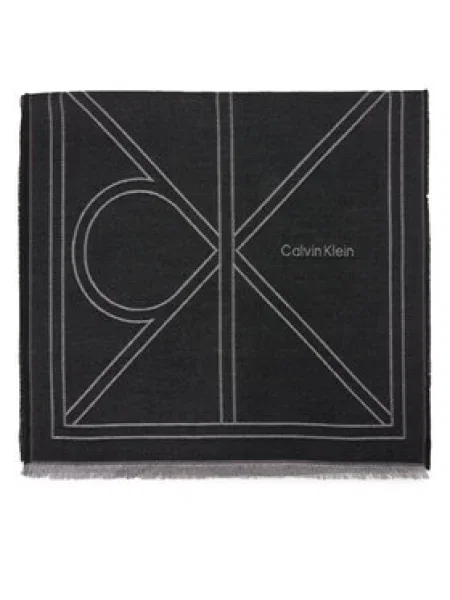 Calvin Klein Šál Emblem Repeat Lw Shawl W Fringes čierna