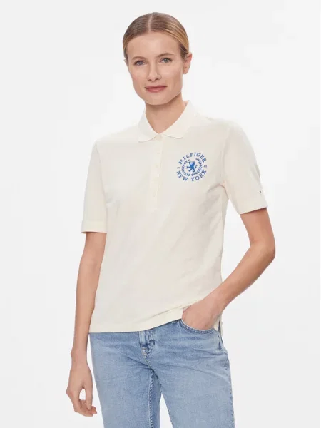 Tommy Hilfiger Тениска с яка и Reg Crest Emb Polo Ss Екрю