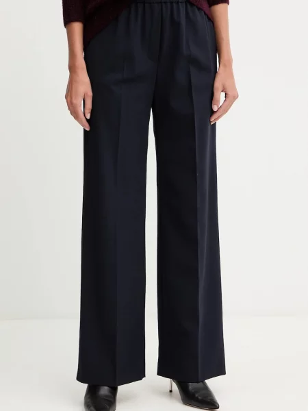 Weekend Max Mara pantaloni cu lână PETRA bleumarin drept high waist