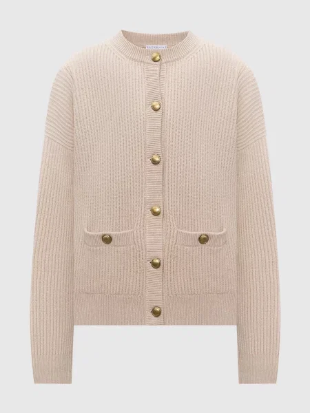 Кардиган з вовни кашеміру та шовку Brunello Cucinelli бежевий
