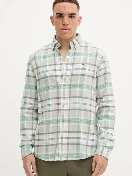 Košulja Tommy Jeans regular s button-down ovratnikom zelena