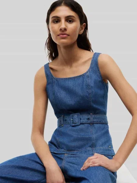 Bluzka bez rękawów o kroju regular fit z czystej bawełny Tommy Hilfiger błękitna