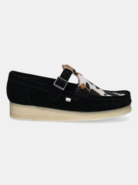 Μοκασίνια σουέτ Clarks Originals Wallabee T Bar μαύρο