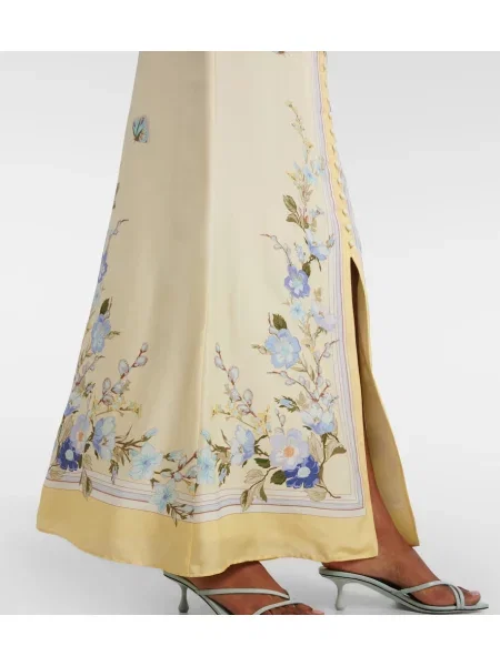 Rochie maxi Self-portrait din satin cu model floral galben