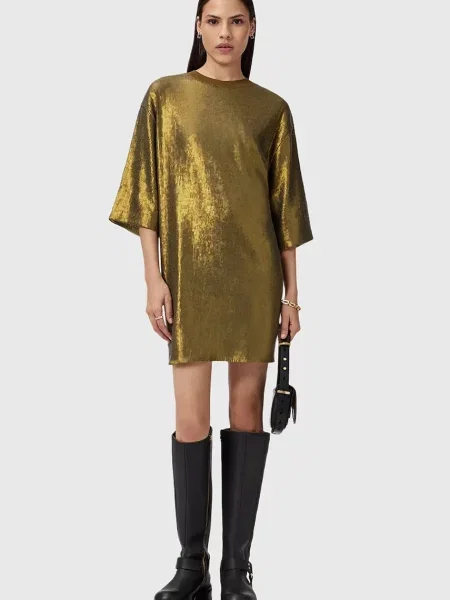 Костюмное платье мини Allsaints серебряное