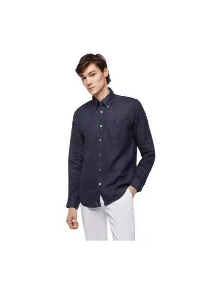 Lniana koszula Brooks Brothers niebieska