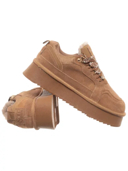 Botine Solo Soprani Couture cu șireturi maro