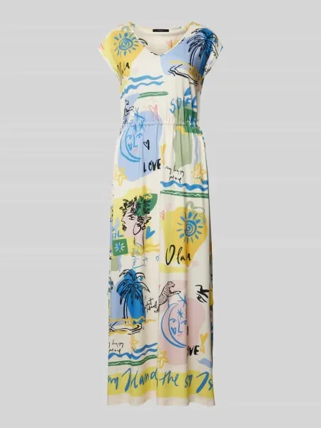 Długa sukienka ze wzorem na całej powierzchni Oui biała