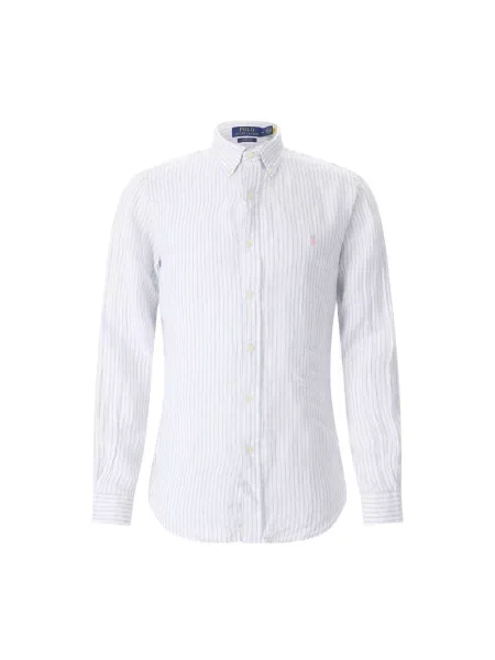Lniana koszula Polo Ralph Lauren w paski z paskiem biała