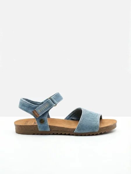 Sandały Mustang z materiału przypominającego jeans niebieskie