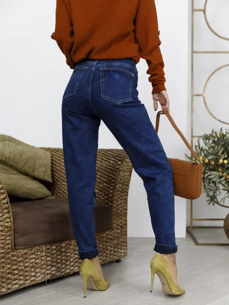 Джинси мом ISSA Plus синій