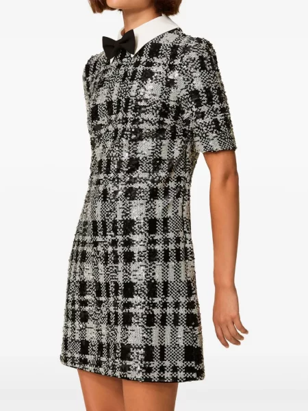Rochie mini Twinset cu paiete în carouri de costum negru