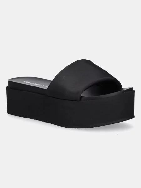 Natikači Calvin Klein Jeans FLATFORM SANDAL SLIDE IN NYLON črna